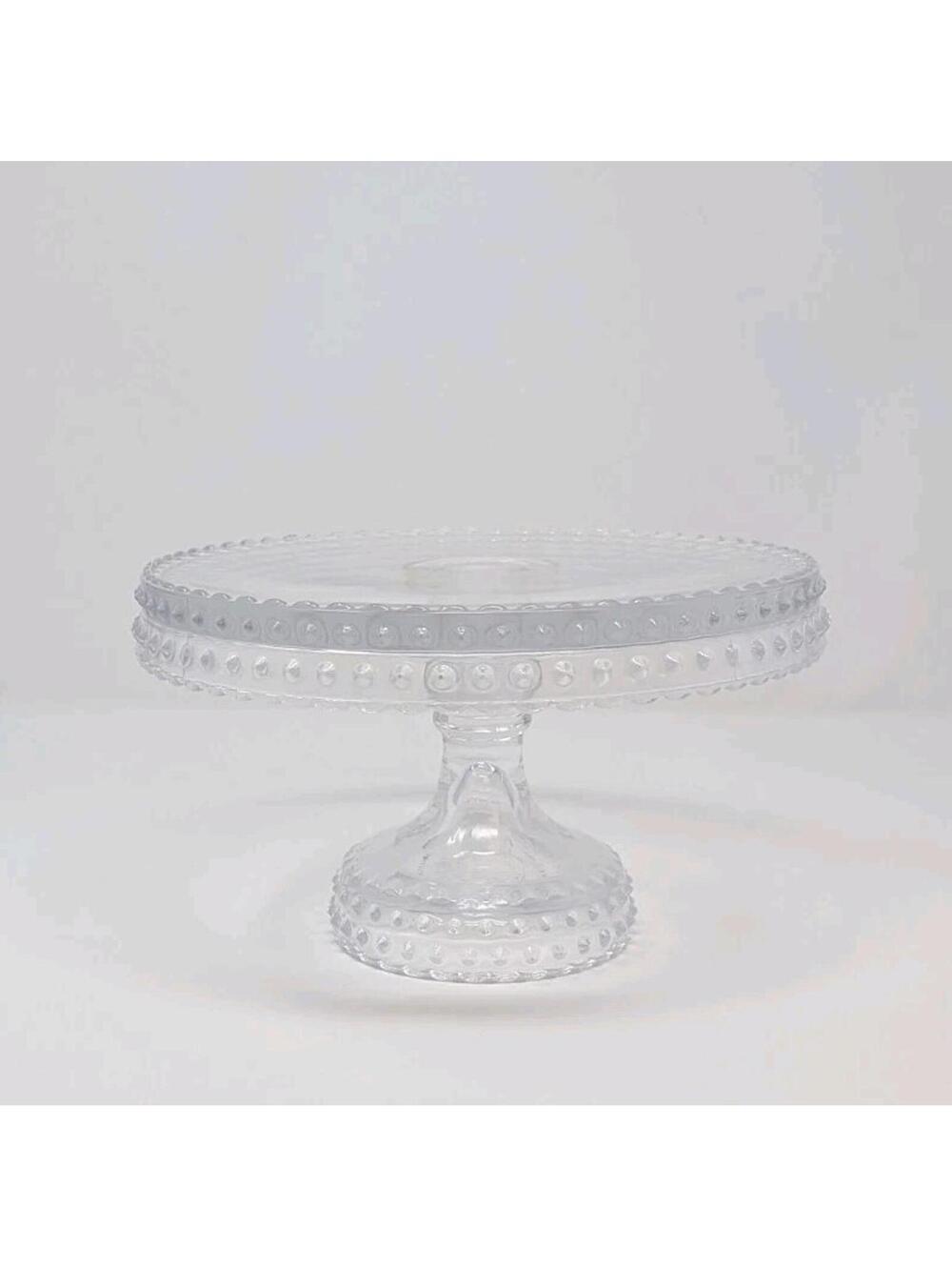Vintage L.E. Smith Clear Hobnail Pedestal Cake Stand 8.5” Glass Cake Plate READ